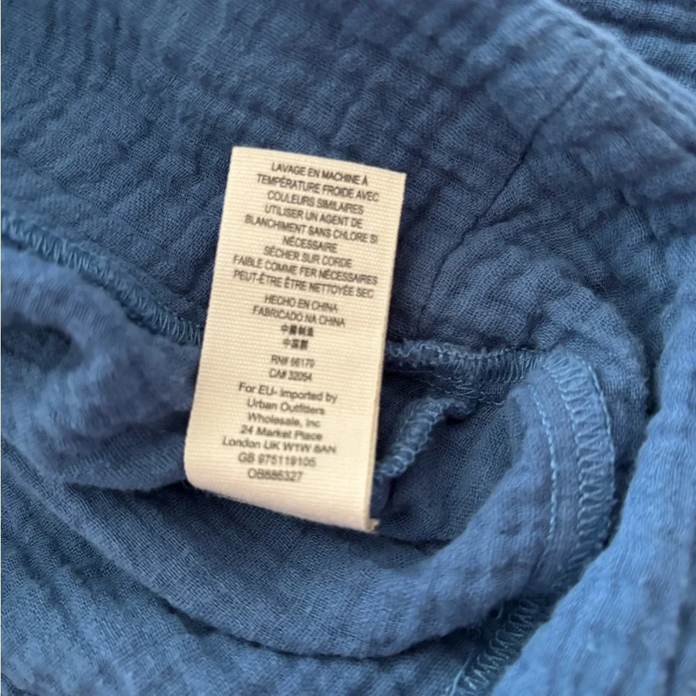 Free People Sunstreaks Cotton Gauze Tie-Front Shirt NWOT Size M Blue